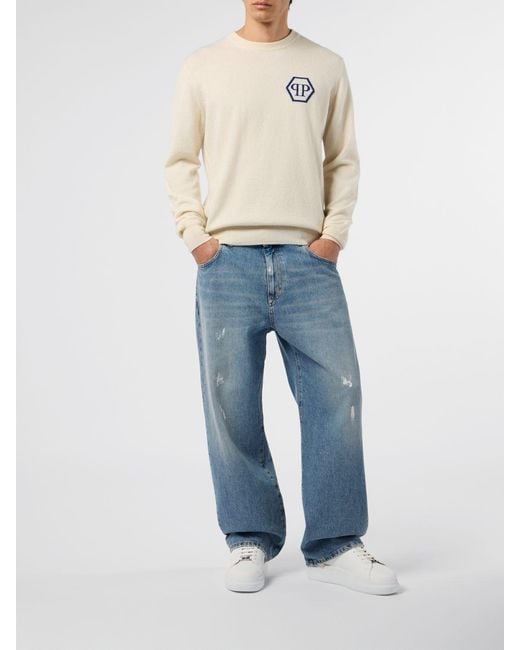 Philipp Plein Blue Pp Cashmere Crew Neck Sweater for men