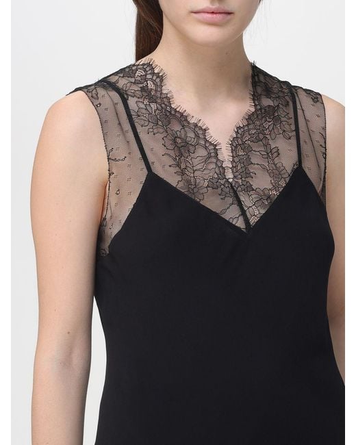 Patrizia Pepe Black Sleeveless Viscose Top With Lace