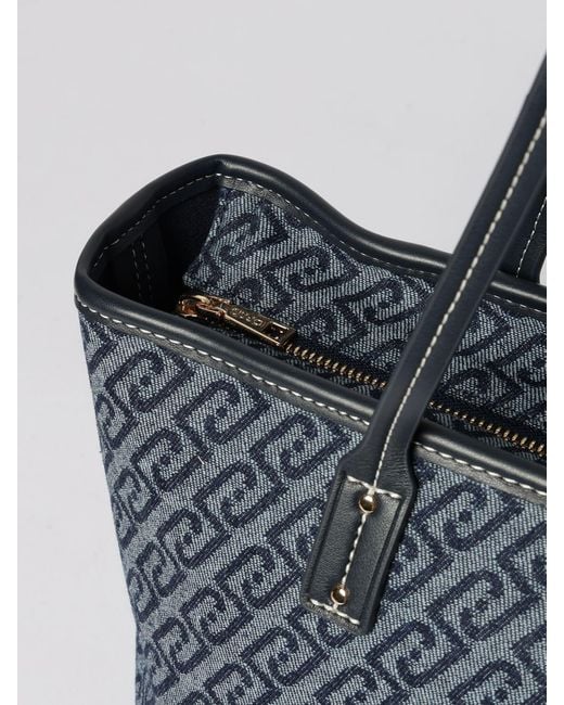Liu Jo Gray Evrim Cotton Denim Bag With Jacquard Monogram