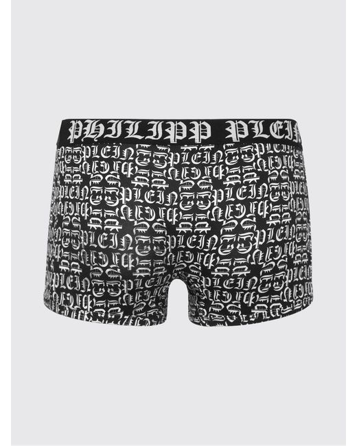 Philipp Plein Black Stretch Cotton Blend Boxers With Lettering Print for men