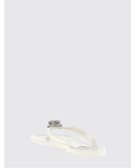 Mach & Mach White Pvc Flip Flops With Rhinestone Hearts