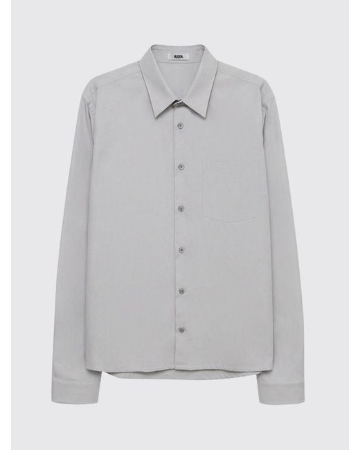 Rier Gray Casual Technical Fabric Shirt With Classic Collar And Patch Pockets for men