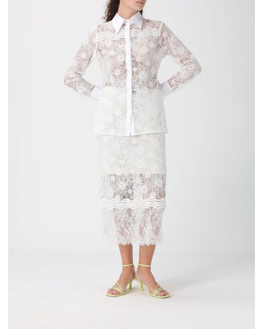 Pinko White Lace Midi Skirt