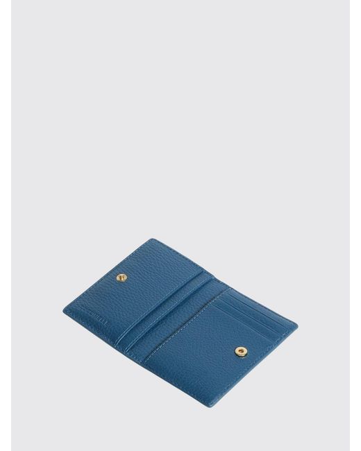 Coccinelle Blue Metallic Small Grained Leather Credit Card Holder