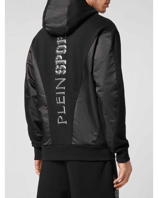 Philipp Plein Black Graphic Print Technical Fabric Hoodie With Kangaroo Pocket for men