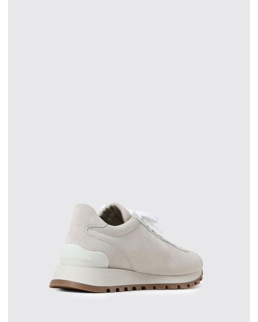 Brunello Cucinelli White Suede Sneakers With Monile Detail