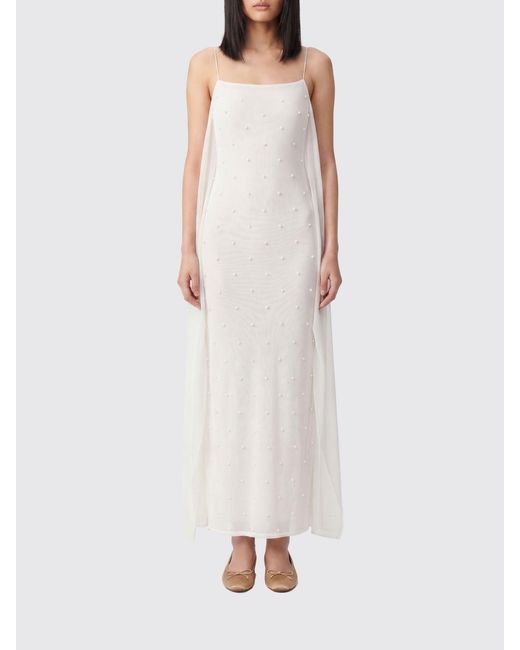 Jacquemus White Viscose Midi Dress With Pearls