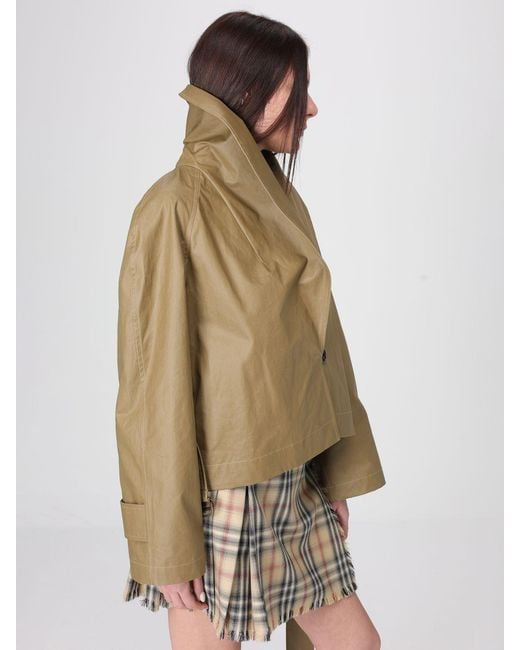 Burberry Natural Waxed Cotton And Wool Jacket With Belt