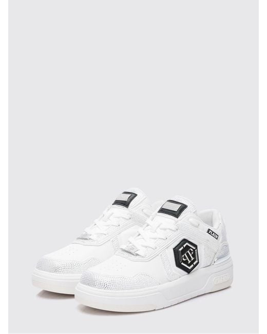 Philipp Plein White Sk8R Leather Sneakers With Applied Rhinestones for men
