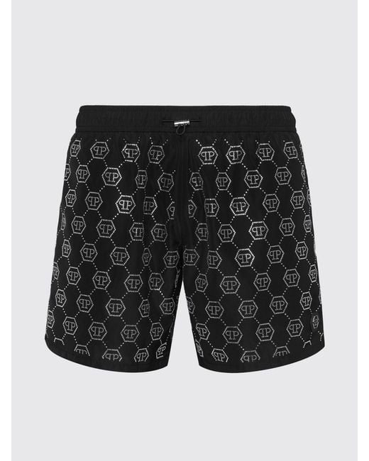 Philipp Plein Black Rhinestone Polyester Swimsuit for men