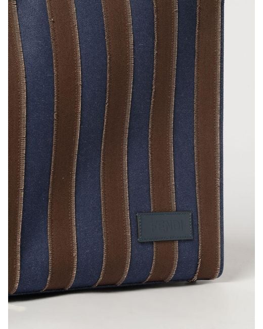 Fendi Blue Two-Tone Striped Cotton Denim Handbag for men