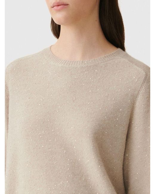 Fabiana Filippi Natural Wool And Cashmere Crew Neck Jumper With Sequin Embroidery