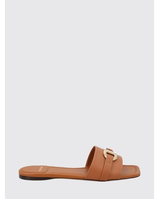 Ferragamo Brown Gancini Smooth Flat Slide Sandals With Open Square Toe And Logo