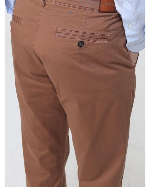 Siviglia Brown Stretch Cotton Chino Trousers for men