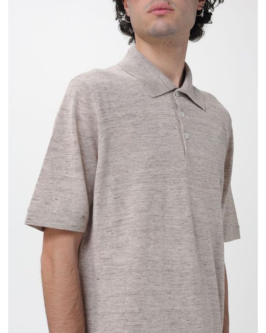 Brunello Cucinelli Gray Linen And Cotton Knit Polo Shirt for men
