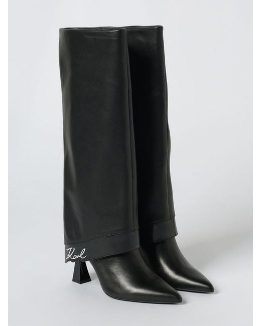 Karl Lagerfeld Black Kalosh Leather Boots