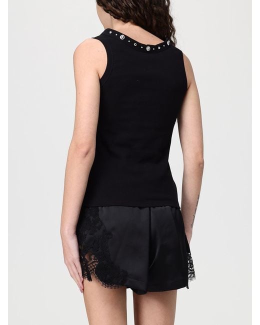 Versace Black Ribbed Studded Decorative Button Top