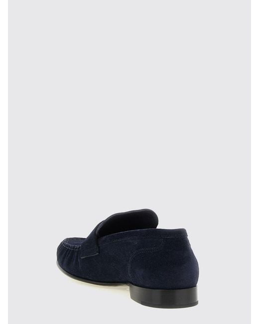 Jimmy Choo Blue Ellis Suede Penny Loafers With Metallic Monogram Hardware