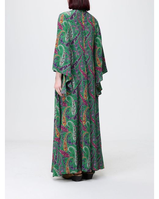Etro Green Silk Kaftan Dress With Paisley Print