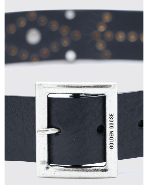Golden Goose Deluxe Brand White Leather And Pony Hair Belt With Studs And Embroidery for men