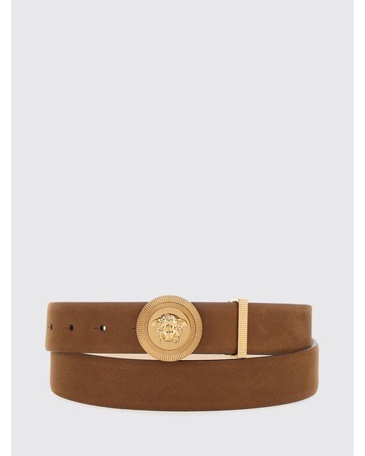 Versace Brown Suede Belt With Medusa Logo Buckle for men
