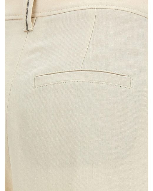 Brunello Cucinelli Natural Flared Linen Blend Trousers