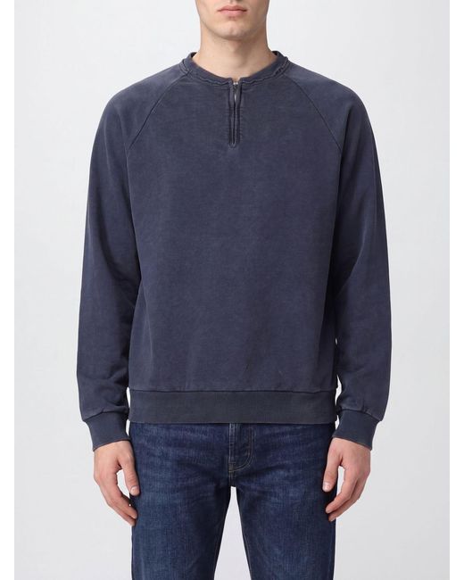 TONYWACK Blue Cotton Half-Zip Crewneck Sweatshirt With Dropped Shoulders for men