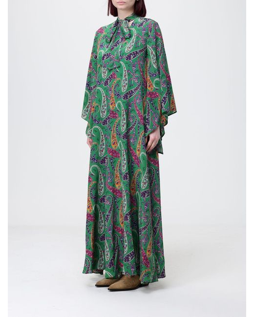Etro Green Silk Kaftan Dress With Paisley Print