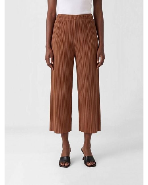 Pleats Please Issey Miyake Brown Cropped Pleated Crêpe Trousers