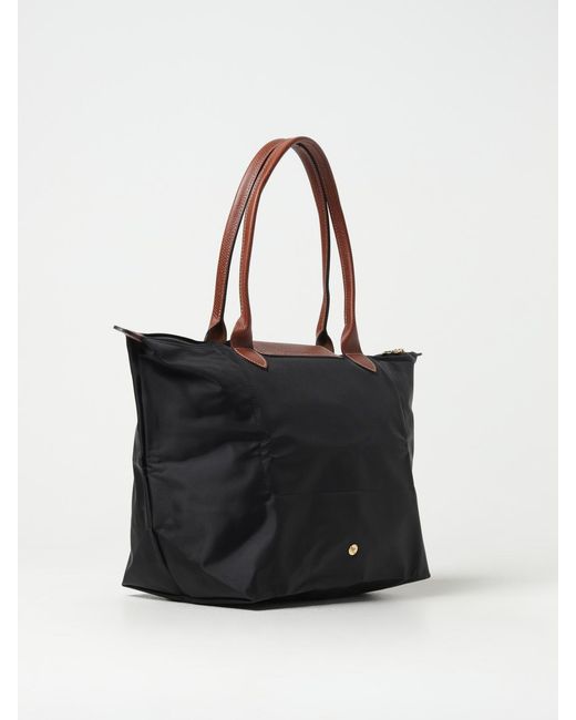 Longchamp Black Le Pliage Original L Recycled Nylon And Leather Bag