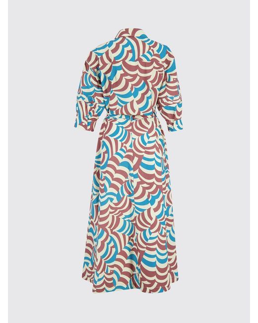 Marni Blue Wave Print Short-Sleeved Cotton Midi Shirt Dress