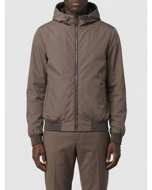 Moorer Brown Nylon Hooded Windbreaker for men