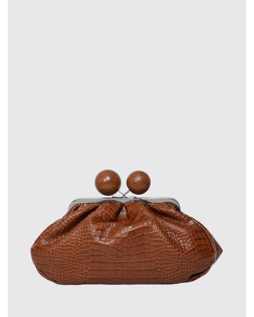 Weekend by Maxmara Brown Crocodile Print Calfskin Leather Clutch