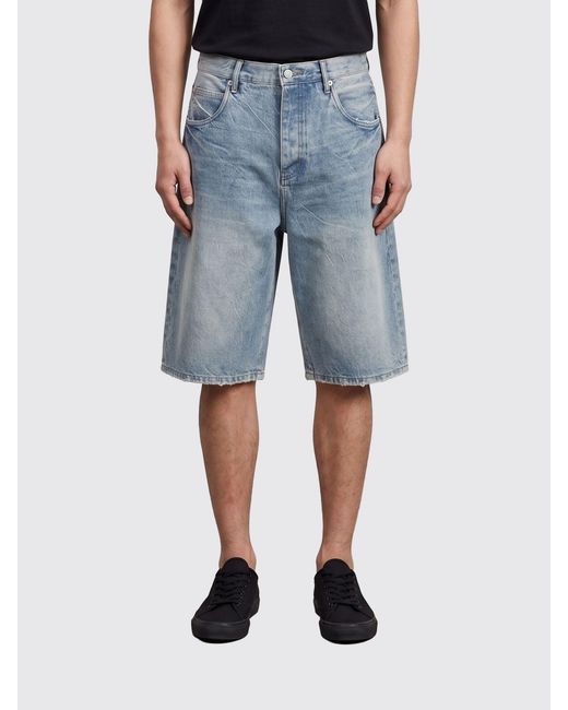 Purple Blue 5-Pocket Knee-Length Cotton Denim Shorts for men