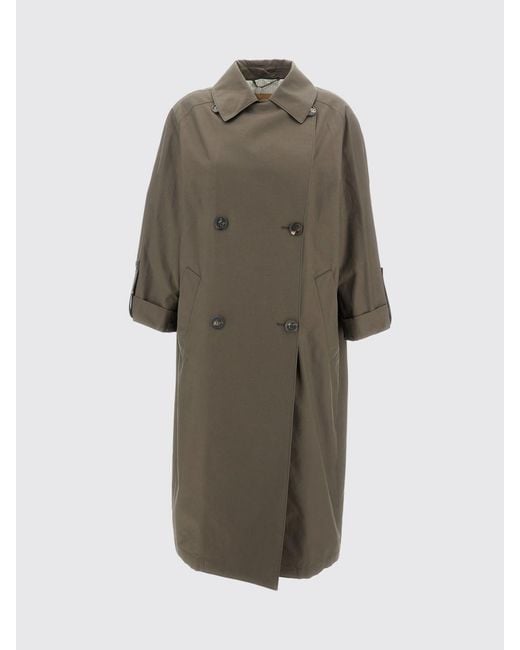 Max Mara Green Zweireihiger Trenchcoat Aus Baumwollmischung