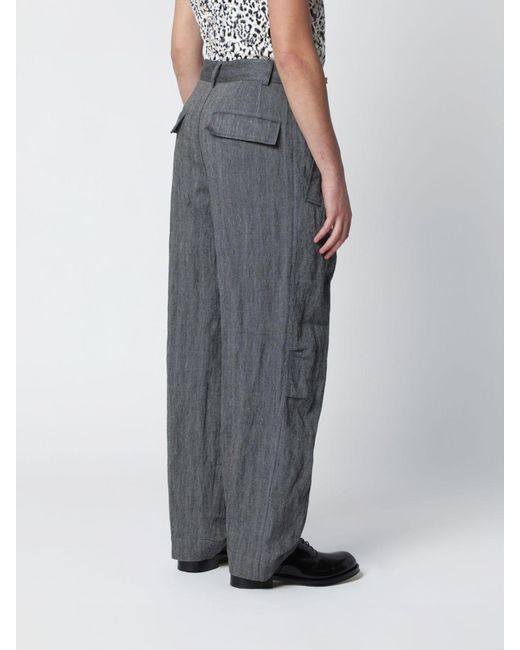 Dries Van Noten Gray Cotton Blend Wide-Leg Pants for men