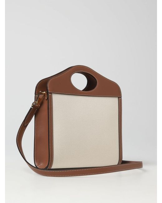 Burberry two-tone small pocket bag in smooth calf leather, natural