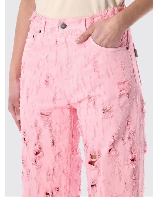 Haikure Pink Wide-Leg Distressed Denim Jeans
