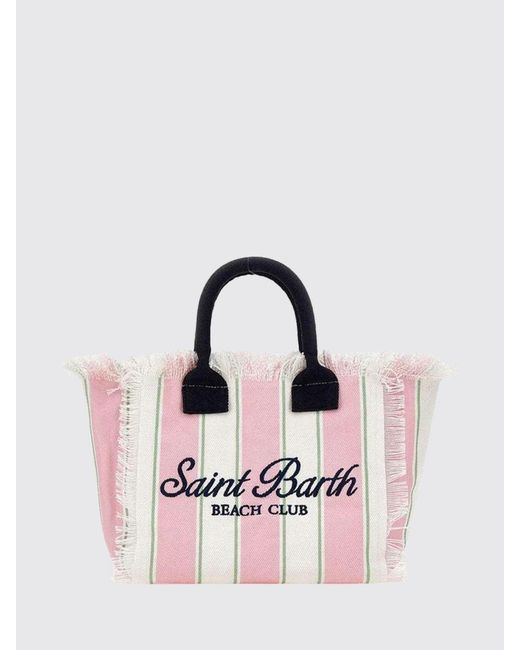 Mc2 Saint Barth Pink Colette Cotton Canvas Bag With Logo