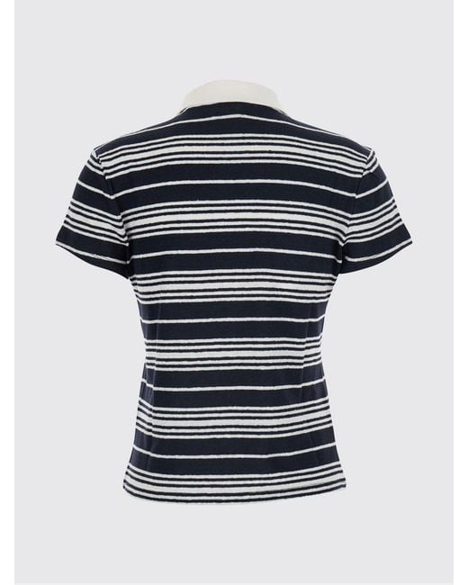 FRAME Blue Two-Tone Striped Linen Knit Polo Shirt With A Classic Collar