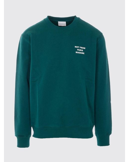 Drole de Monsieur Green Cotton Crewneck Sweatshirt With Logo for men