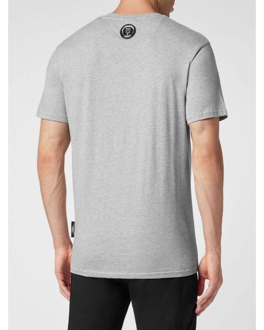 Philipp Plein Gray Cotton T-Shirt With Contrasting Front Printed Logo for men