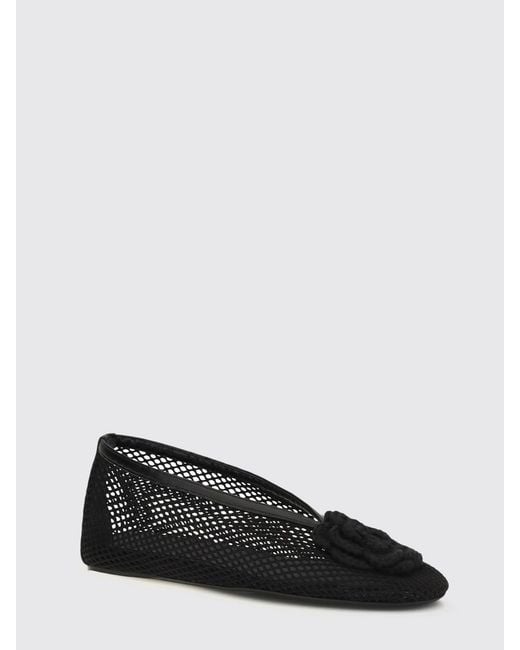 Ganni Black Jenny Perforated Technical Fabric Ballet Flats With Flower Appliqué