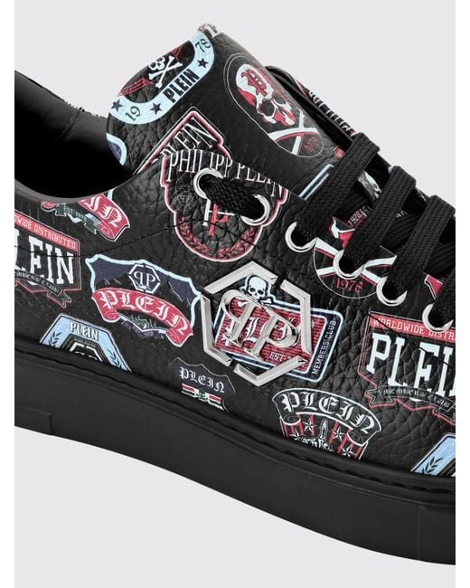 Philipp Plein Black Low-Top Calfskin Sneakers With Graphic Print for men