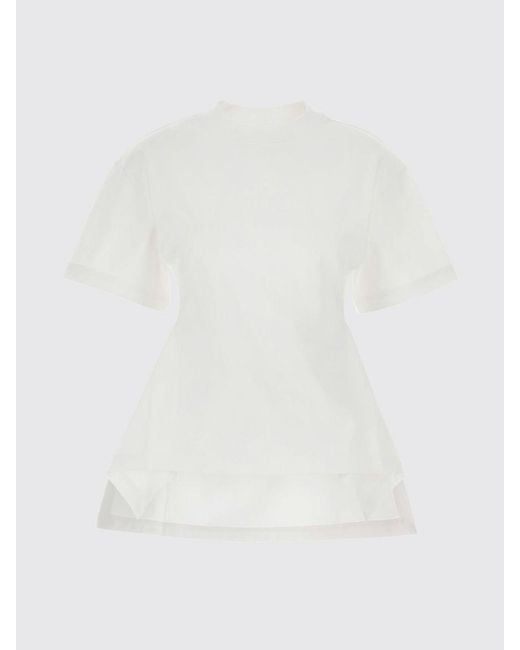 Alaïa White Cotton Poplin Crew Neck Top