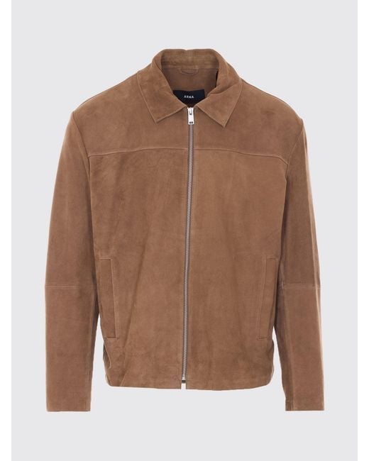 Arma Brown Suede Goat Leather Shirt Jacket With Welt Pockets for men