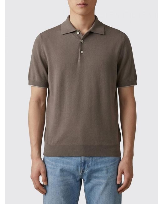 Brunello Cucinelli Gray Knit Polo Shirt for men