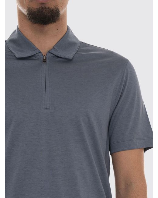 Boss Blue Cotton Polo Shirt With Zip Closure for men