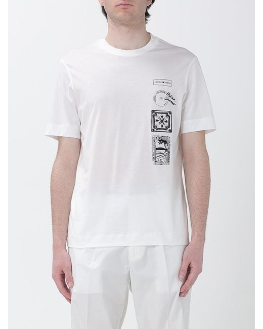 Emporio Armani White Cotton T-Shirt With Logo for men
