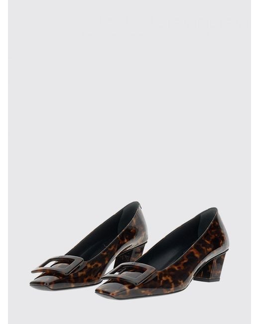 Roger Vivier Brown Belle Vivier Tortoiseshell-Buckle Patent Leather Pumps